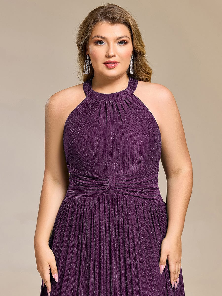 pretty EVERLAINE|Plus Size Sparkle Halter Neck Formal Evening Dress with A-line Silhouette