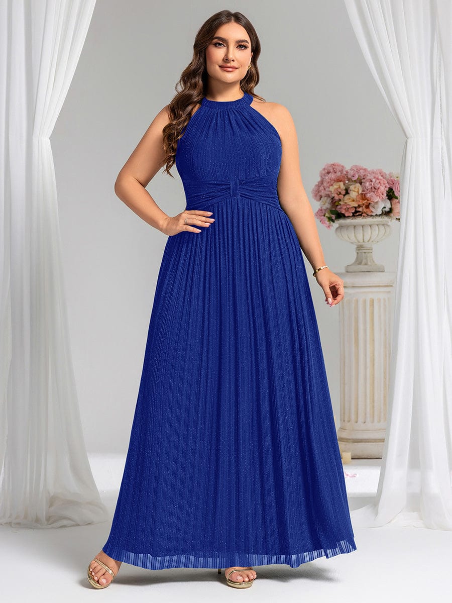 pretty EVERLAINE|Plus Size Sparkle Halter Neck Formal Evening Dress with A-line Silhouette