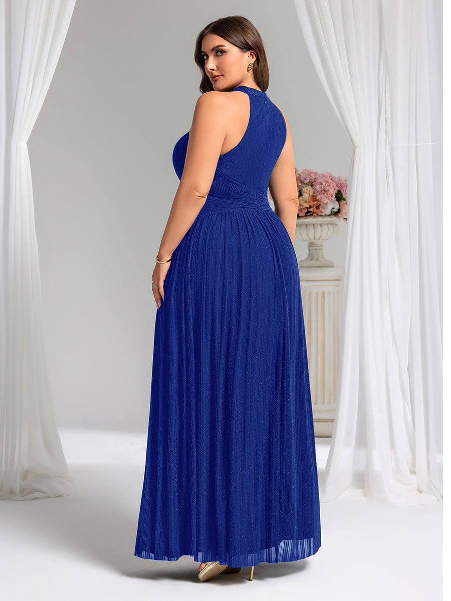 pretty EVERLAINE|Plus Size Sparkle Halter Neck Formal Evening Dress with A-line Silhouette