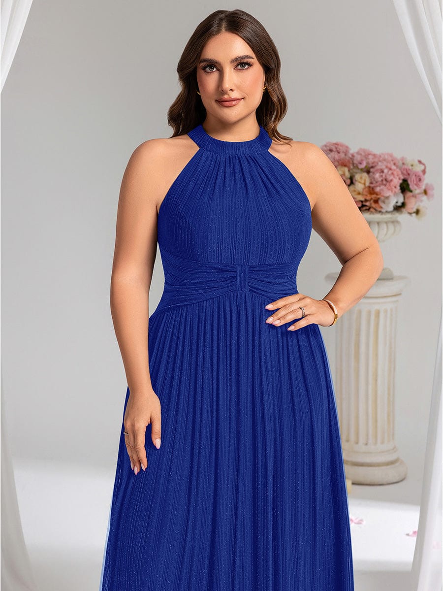 pretty EVERLAINE|Plus Size Sparkle Halter Neck Formal Evening Dress with A-line Silhouette