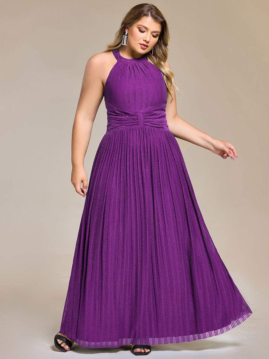 pretty EVERLAINE|Plus Size Sparkle Halter Neck Formal Evening Dress with A-line Silhouette