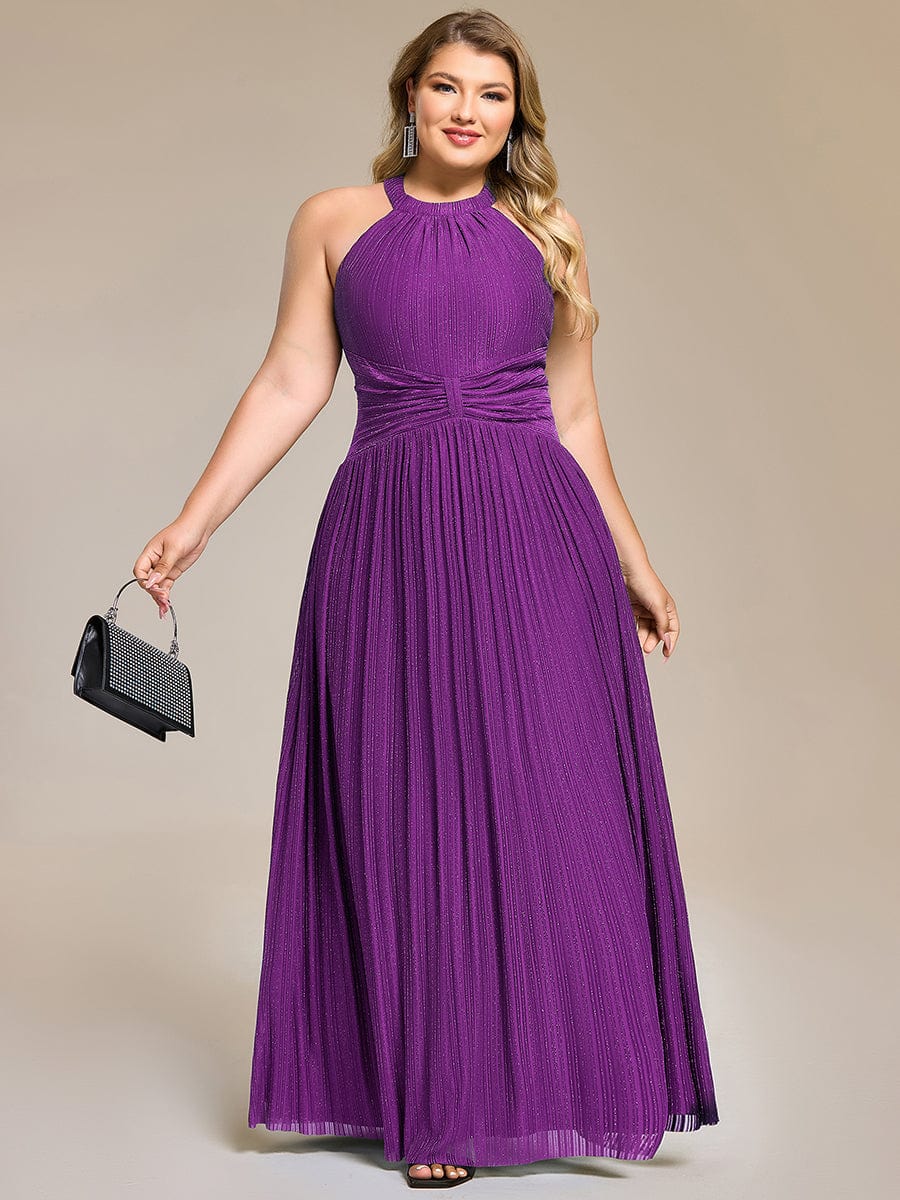 pretty EVERLAINE|Plus Size Sparkle Halter Neck Formal Evening Dress with A-line Silhouette