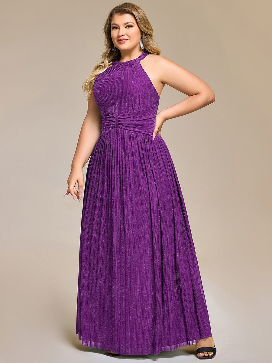 pretty EVERLAINE|Plus Size Sparkle Halter Neck Formal Evening Dress with A-line Silhouette
