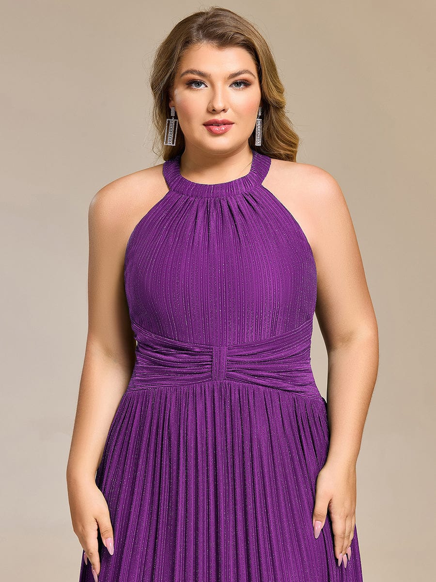 pretty EVERLAINE|Plus Size Sparkle Halter Neck Formal Evening Dress with A-line Silhouette