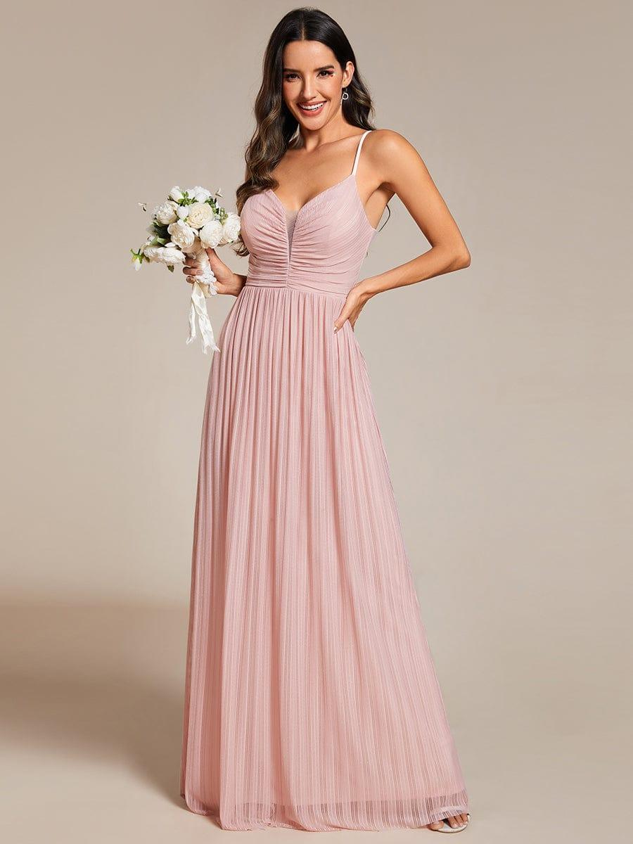Glittering Pleated Spaghetti Straps Dress with Empire Waist In Pink