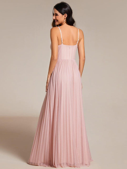 Glittering Pleated Spaghetti Straps Dress with Empire Waist In Pink