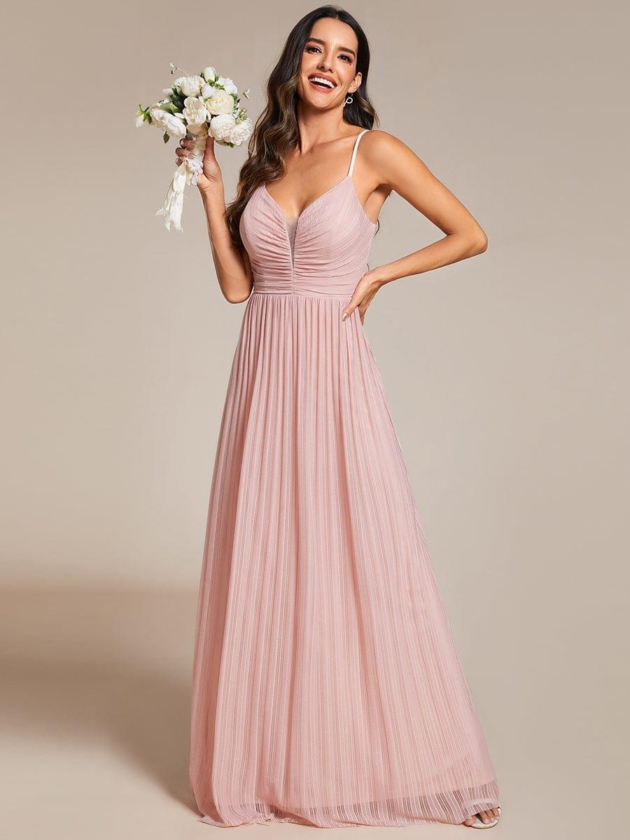Glittering Pleated Spaghetti Straps Dress with Empire Waist In Pink