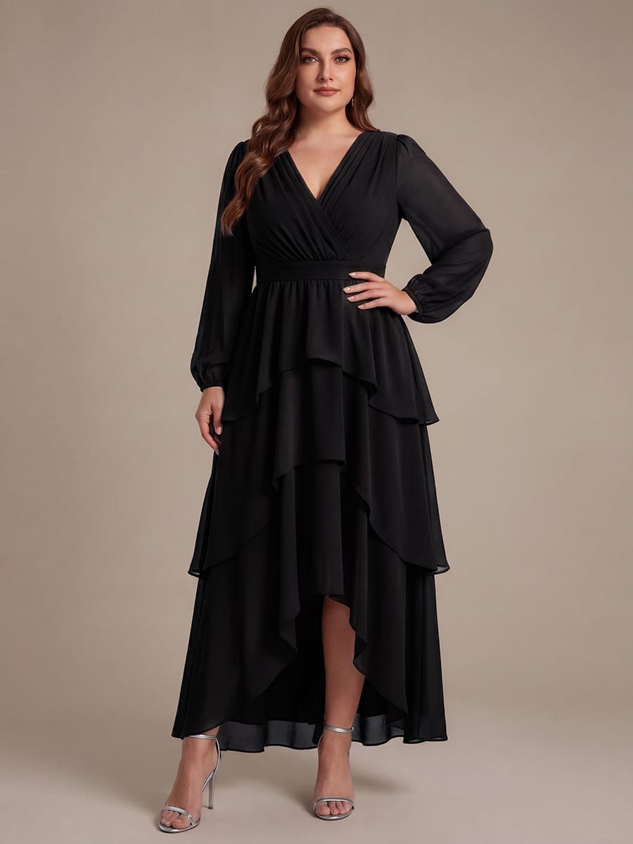 Chiffon Long Sleeve High Low Dress
