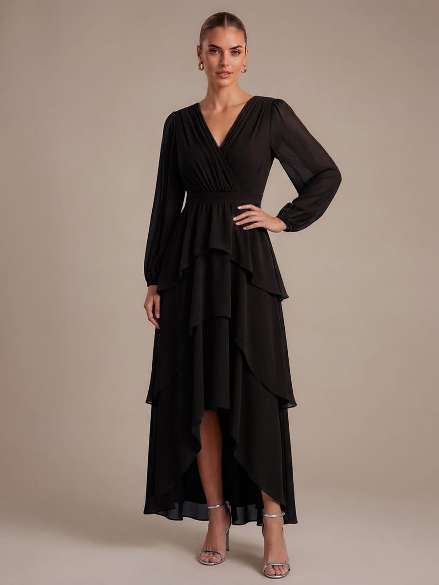 Chiffon Long Sleeve High Low Dress