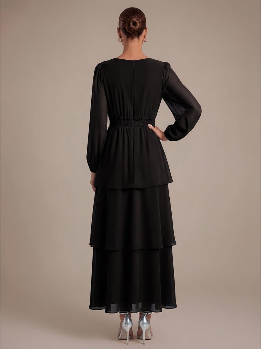 Chiffon Long Sleeve High Low Dress