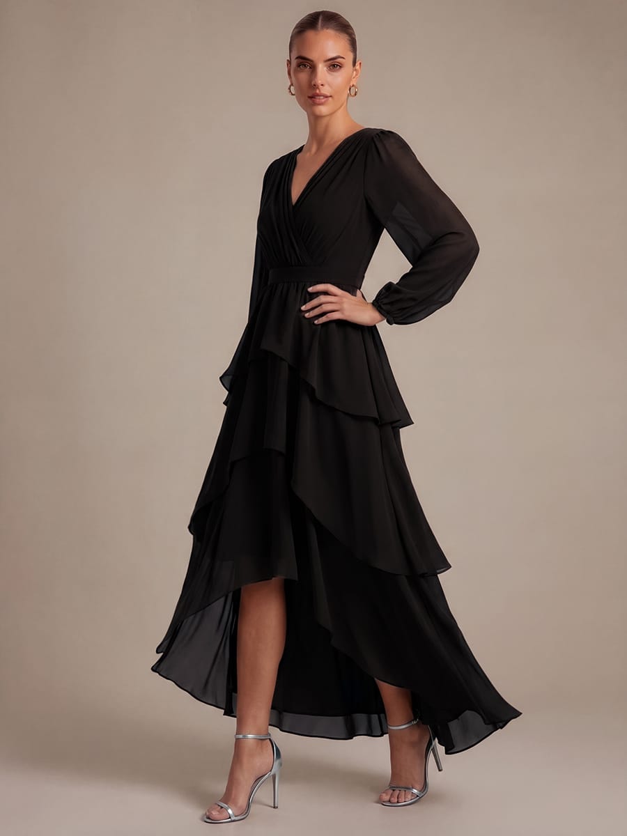 Chiffon Long Sleeve High Low Dress