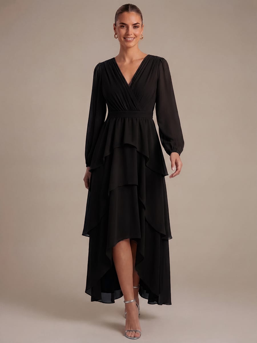 Chiffon Long Sleeve High Low Dress