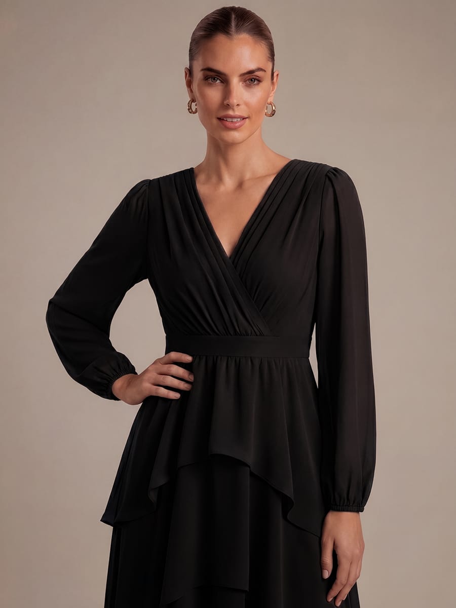 Chiffon Long Sleeve High Low Dress