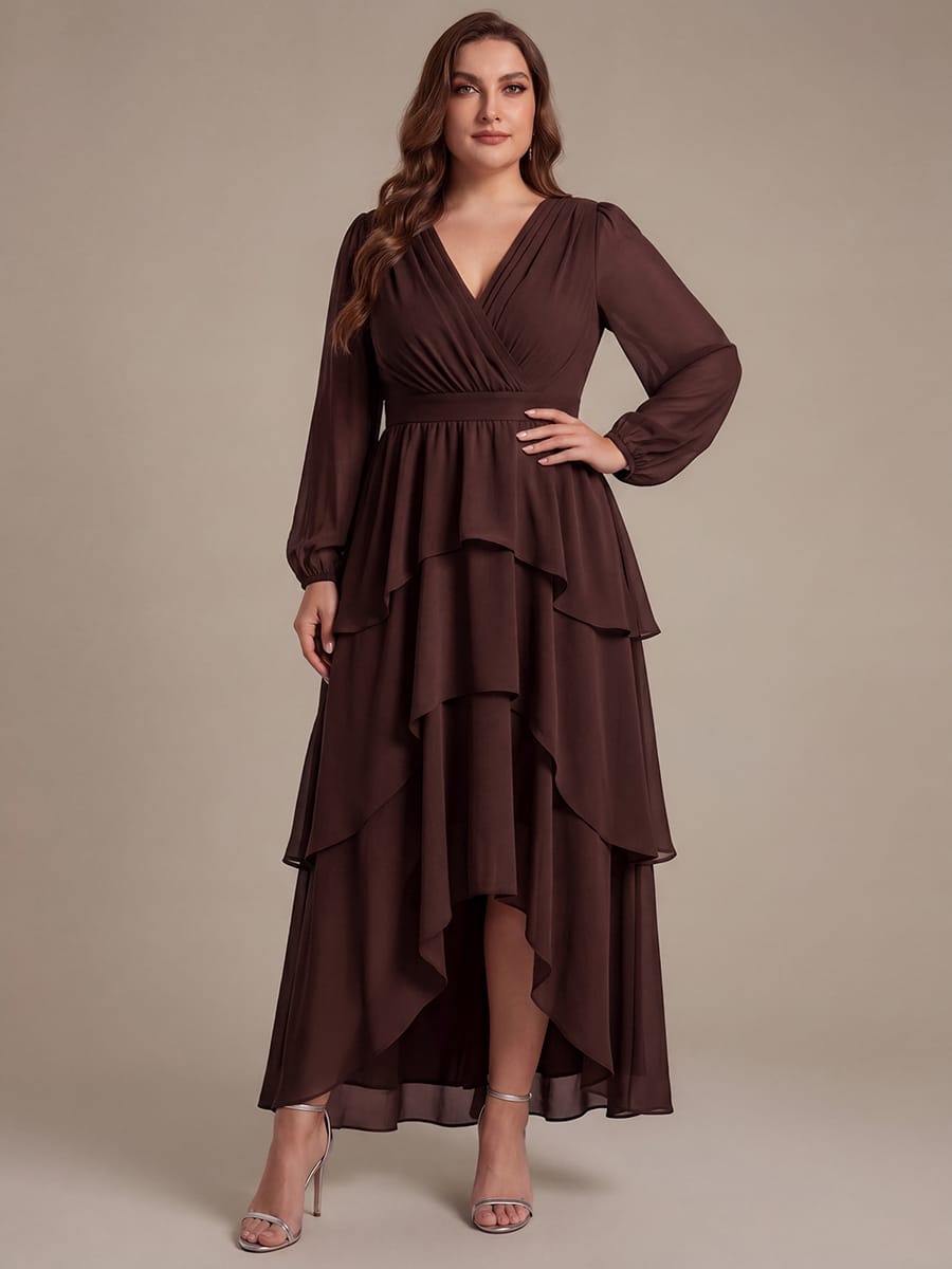 Chiffon Long Sleeve High Low Dress