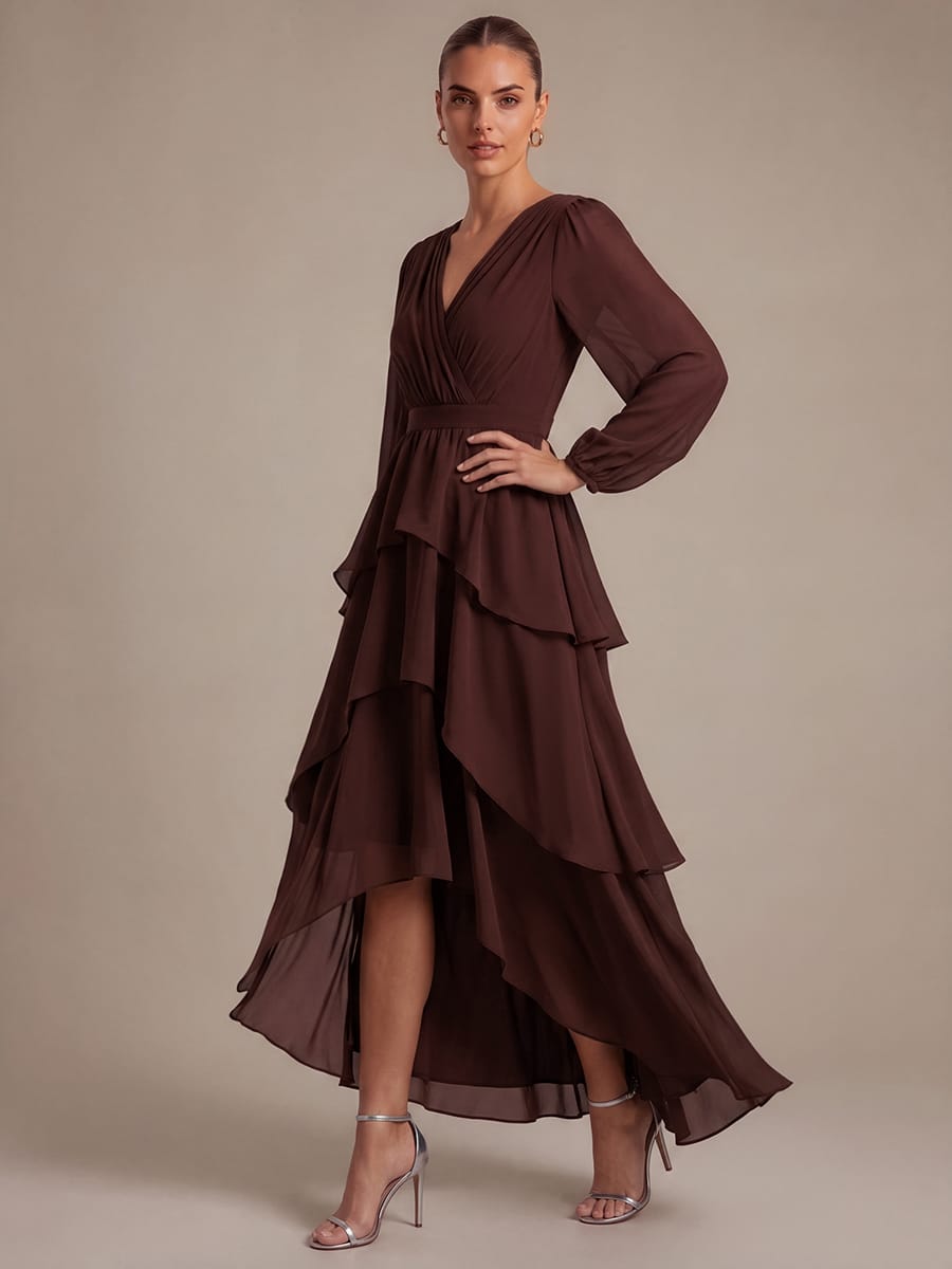 Chiffon Long Sleeve High Low Dress