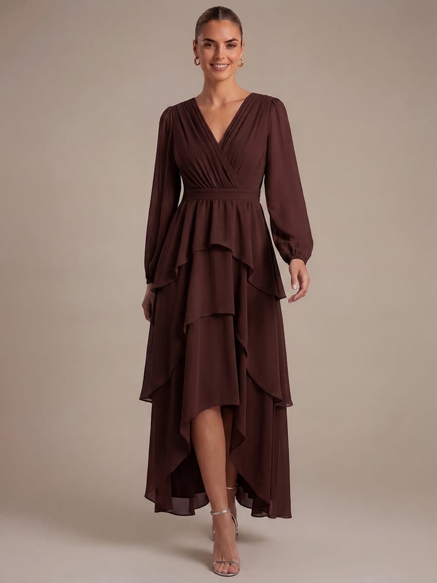 Chiffon Long Sleeve High Low Dress