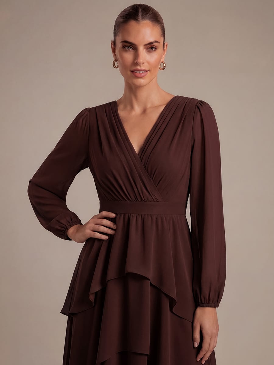 Chiffon Long Sleeve High Low Dress