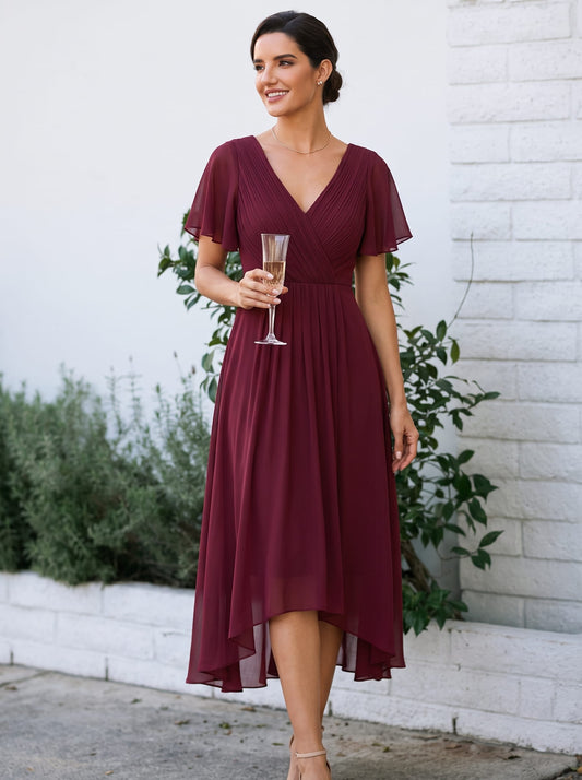 ever FAYE|Chic V Neck High-Low Evening Dress