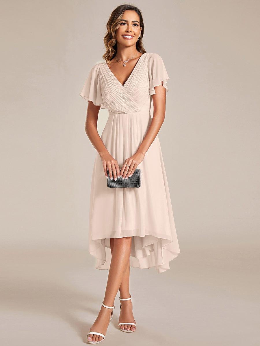 ever FAYE|Chic V Neck High-Low Short Sleeve Wedding Guest Dress