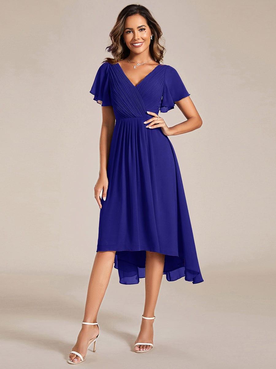 ever FAYE|Chic V Neck High-Low Short Sleeve Wedding Guest Dress
