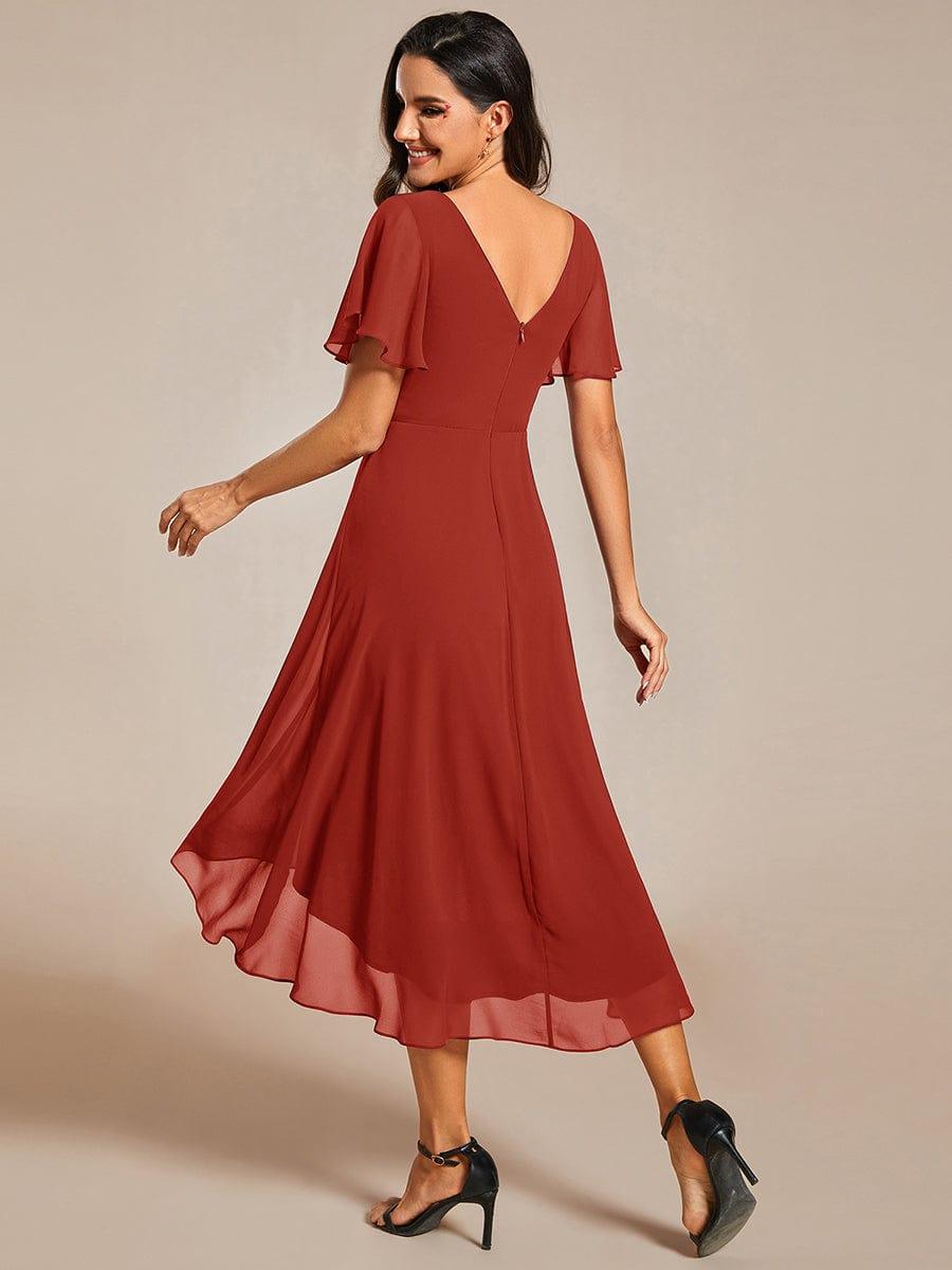 ever FAYE|Chic V Neck High-Low Short Sleeve Wedding Guest Dress