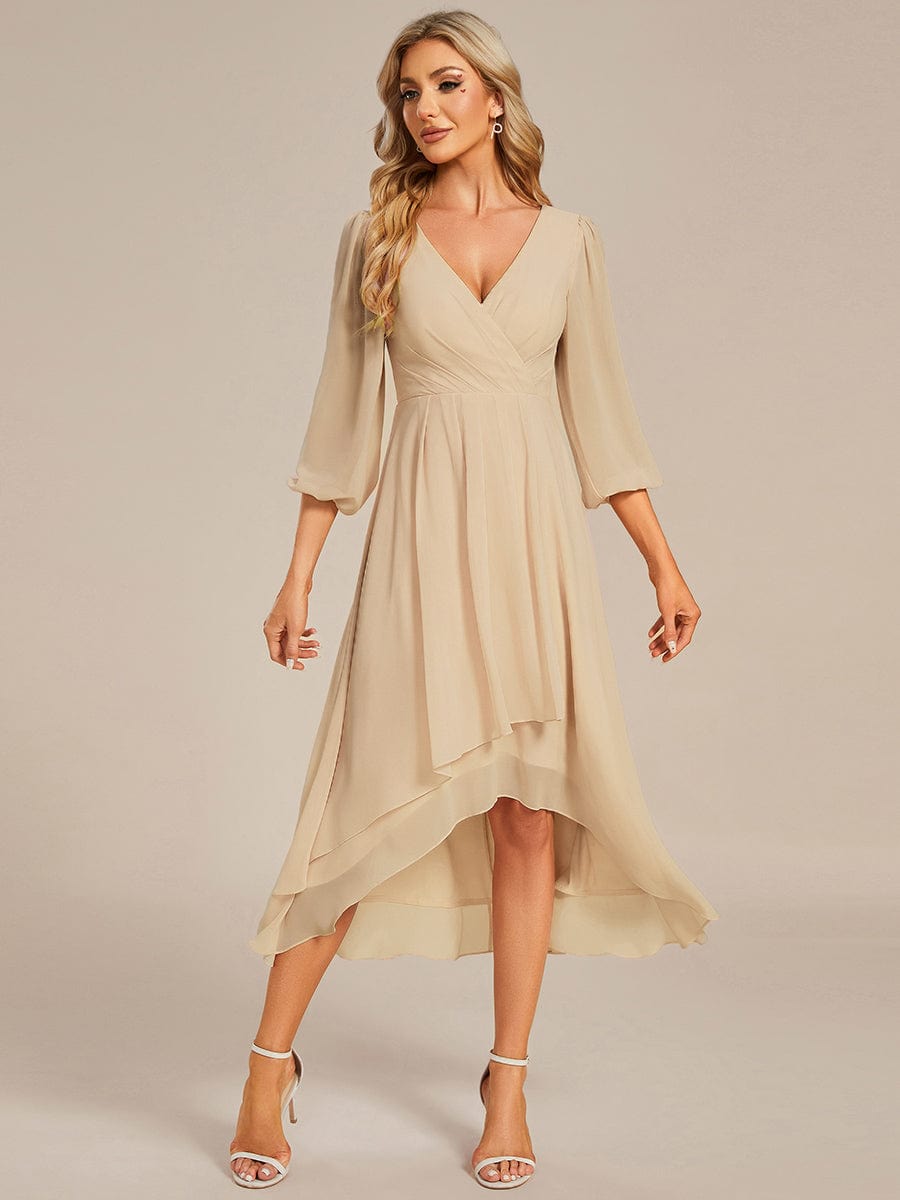 ever BRIAR|Chiffon 3/4 Sleeve V-Neck High-Low Wedding Guest Dress(Final Sale)