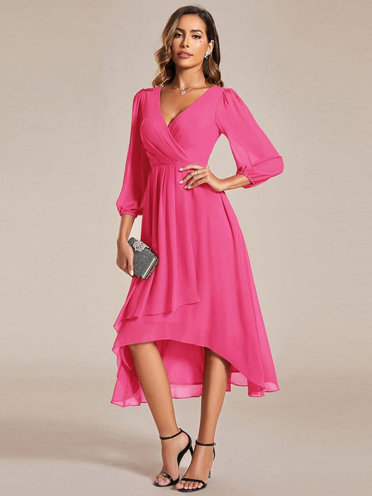ever BRIAR|Chiffon 3/4 Sleeve V-Neck High-Low Wedding Guest Dress(Final Sale)