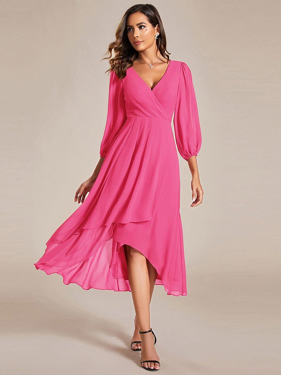 ever BRIAR|Chiffon 3/4 Sleeve V-Neck High-Low Wedding Guest Dress(Final Sale)