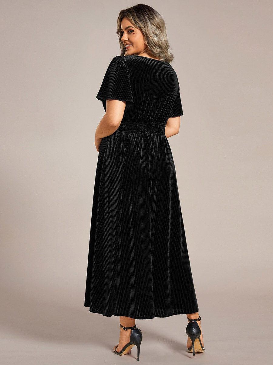 ever AZALEA|Striped Velvet Flutter Sleeves V-Neck Midi Evening Dress