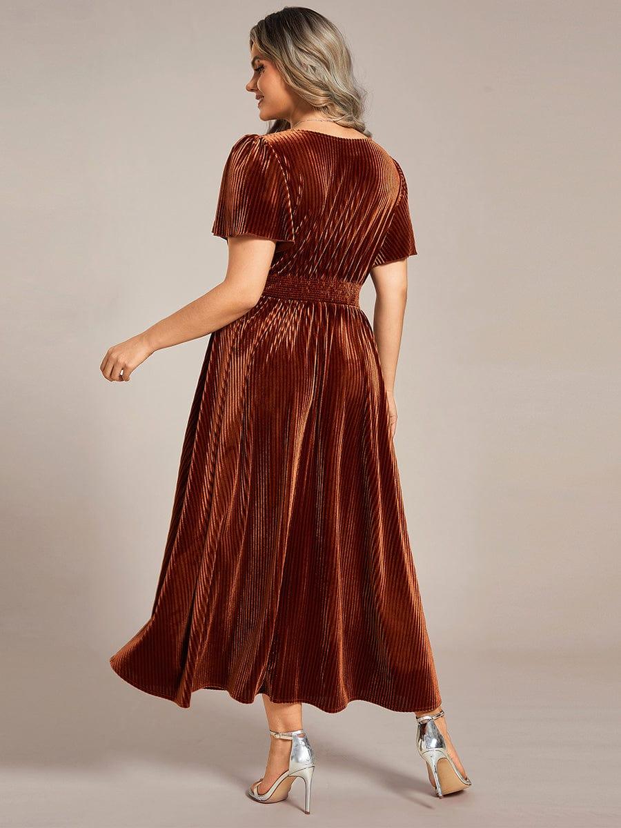 ever AZALEA|Striped Velvet Flutter Sleeves V-Neck Midi Evening Dress