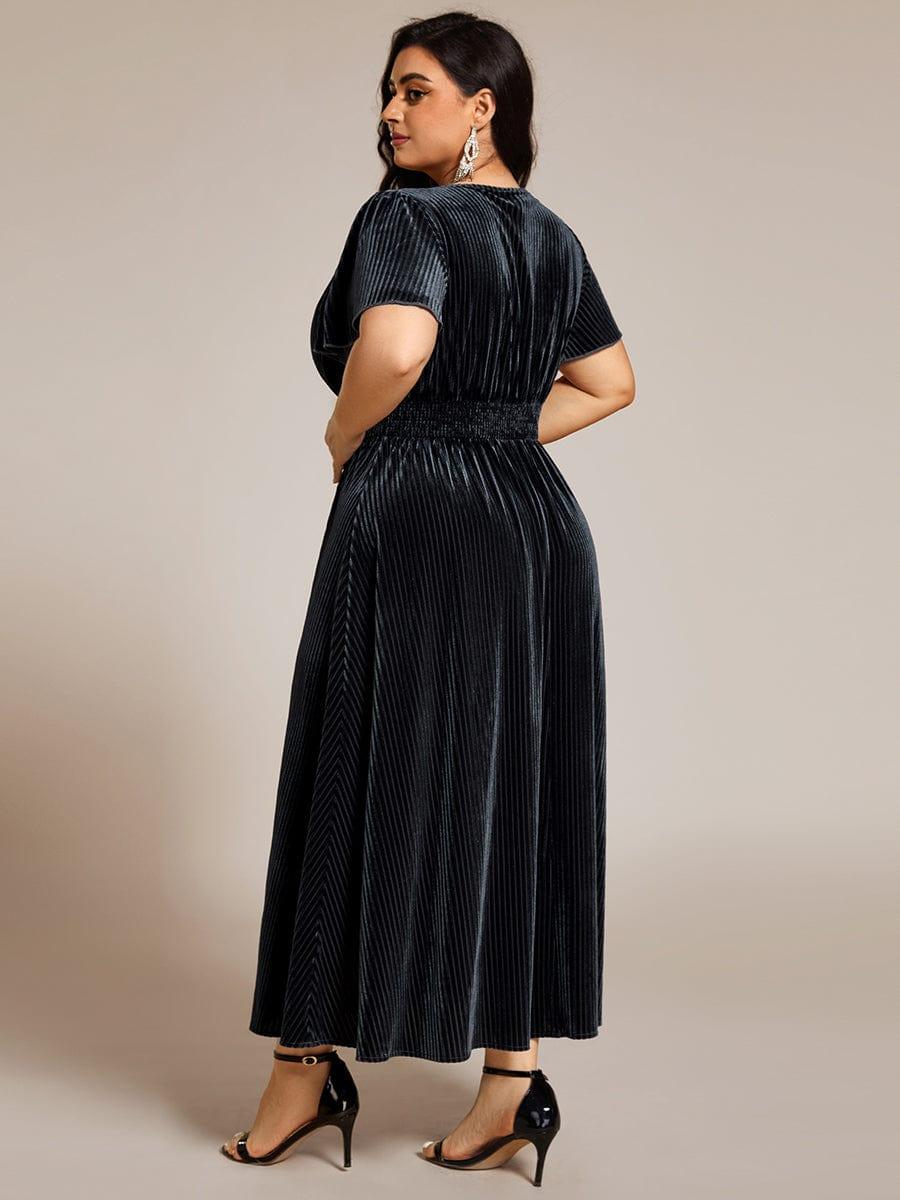 ever AZALEA|Striped Velvet Flutter Sleeves V-Neck Midi Evening Dress