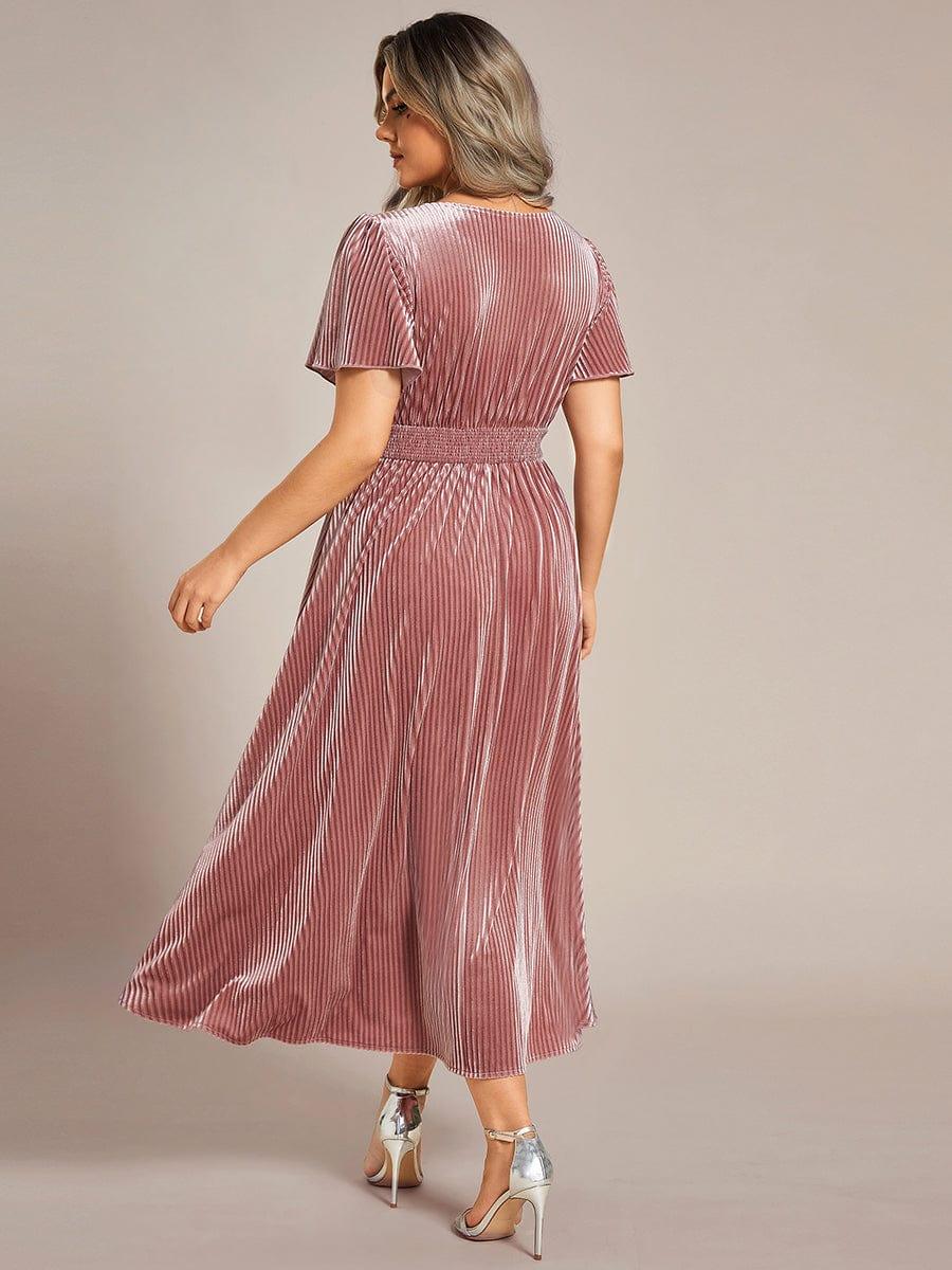 ever AZALEA|Striped Velvet Flutter Sleeves V-Neck Midi Evening Dress