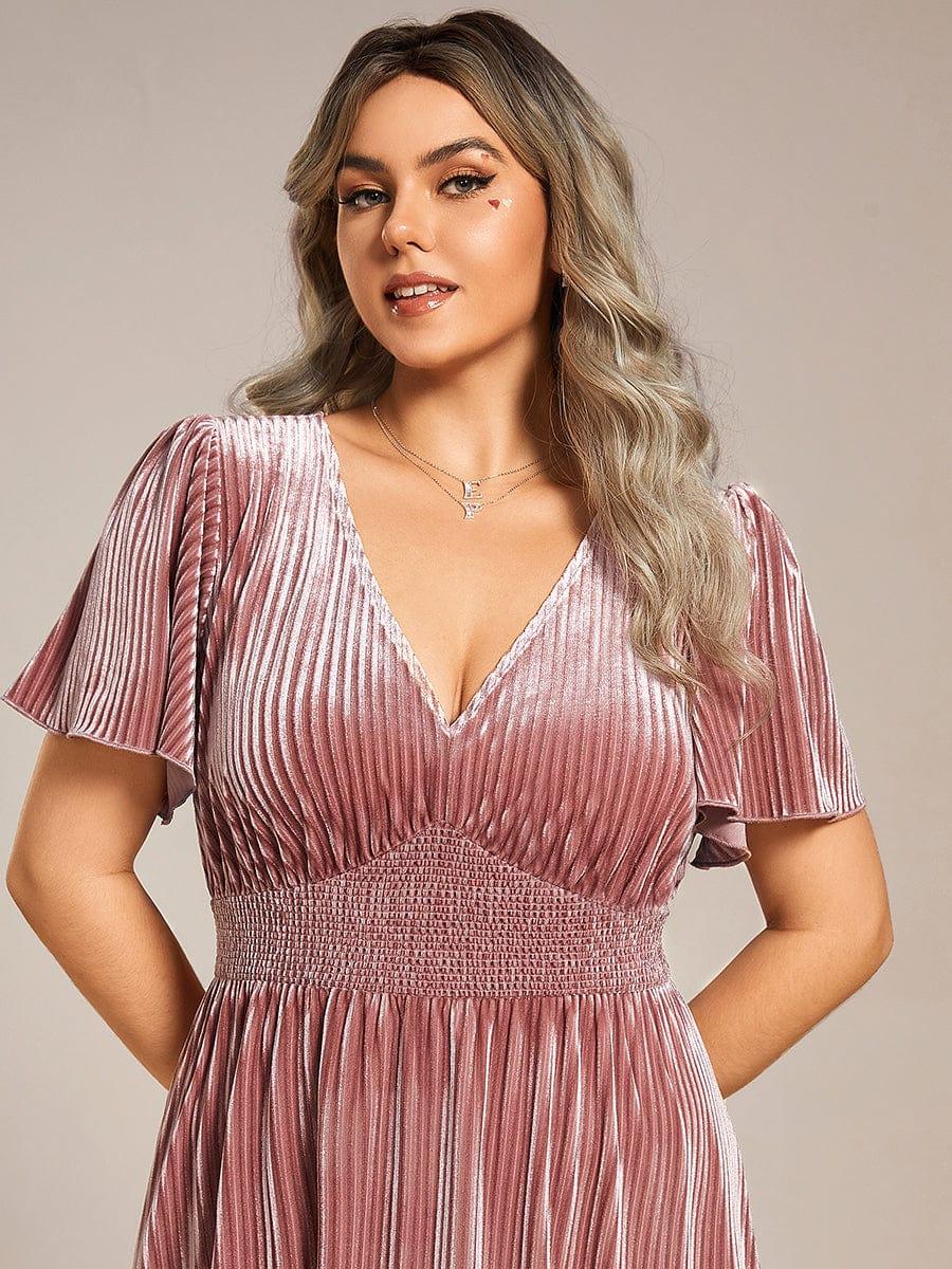 ever AZALEA|Striped Velvet Flutter Sleeves V-Neck Midi Evening Dress