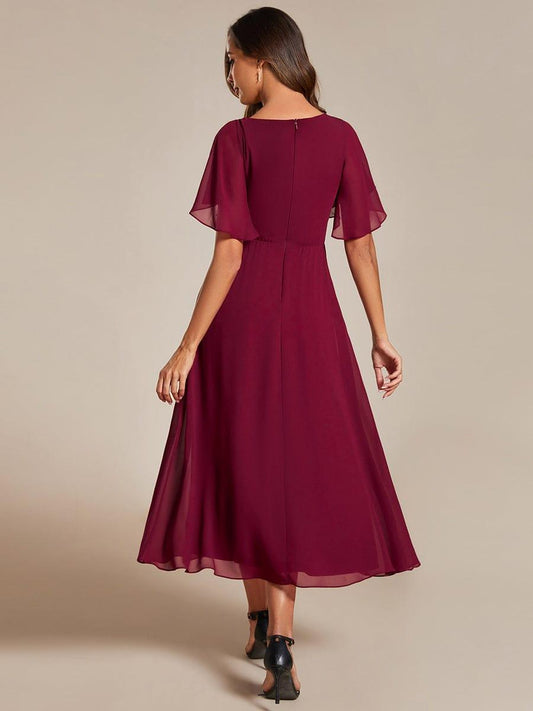 ever DAHLIA|V-Neck Chiffon Midi Evening Dress with Waist Applique (Final Sale)
