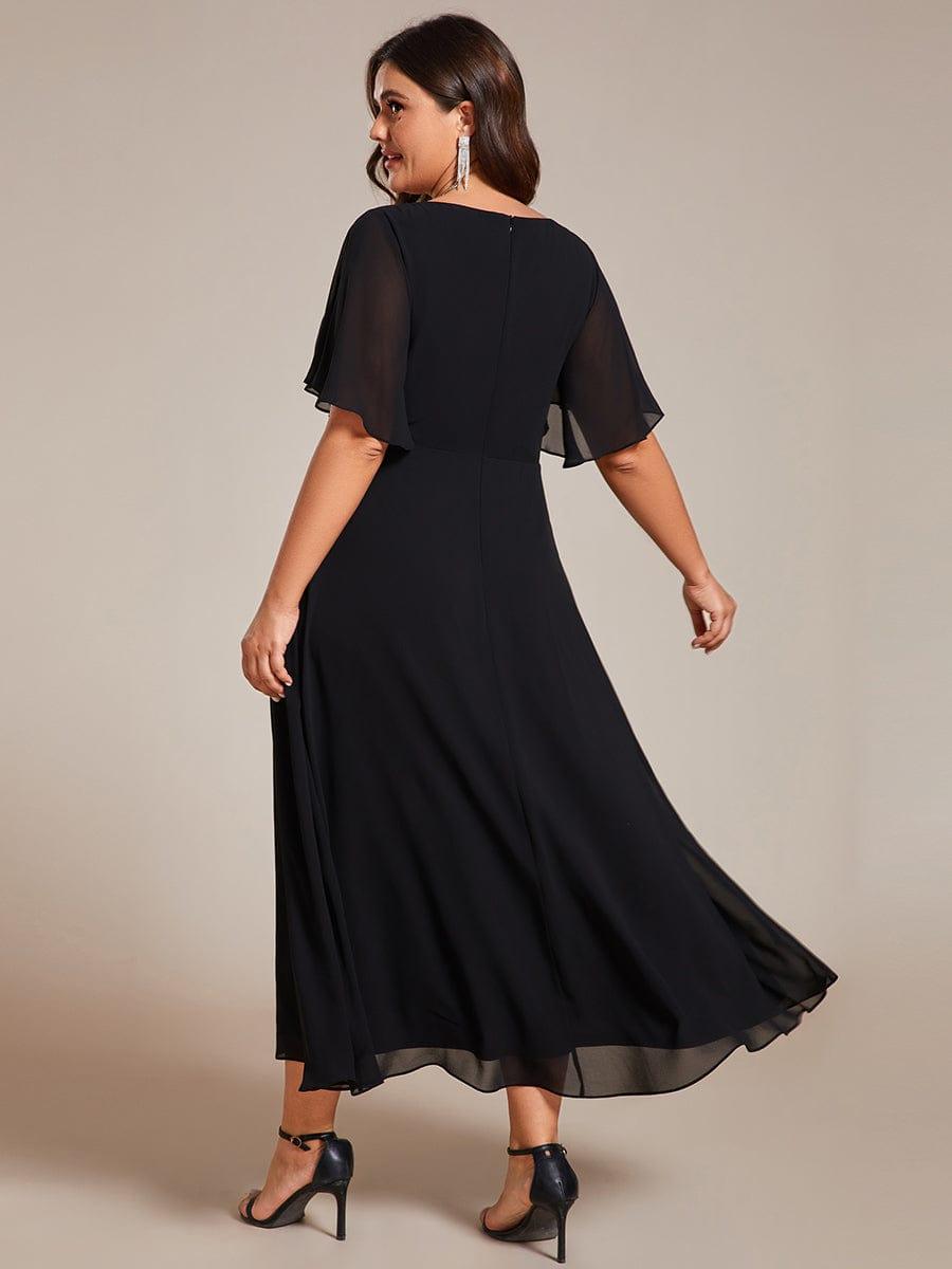 ever DAHLIA|V-Neck Chiffon Midi Evening Dress with Waist Applique (Final Sale)