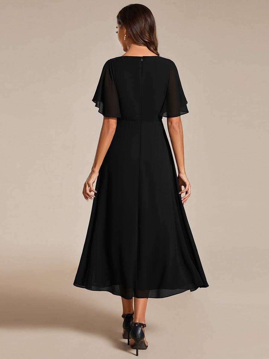 ever DAHLIA|V-Neck Chiffon Midi Evening Dress with Waist Applique (Final Sale)