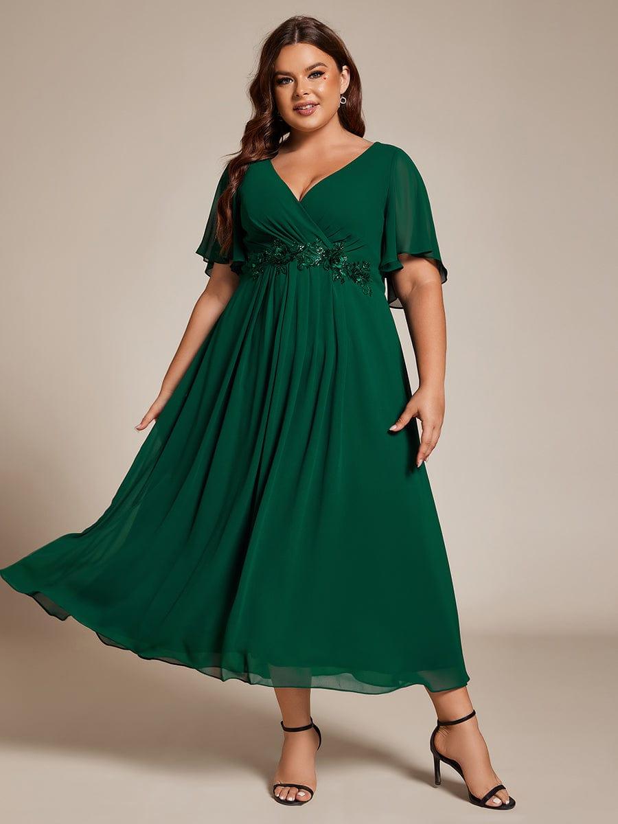 ever DAHLIA|V-Neck Chiffon Midi Evening Dress with Waist Applique (Final Sale)