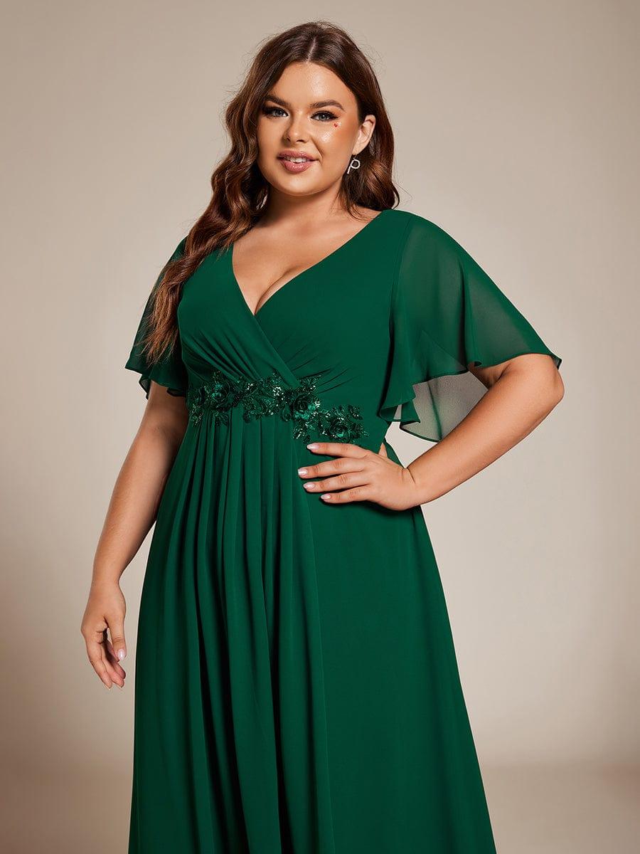 ever DAHLIA|V-Neck Chiffon Midi Evening Dress with Waist Applique (Final Sale)