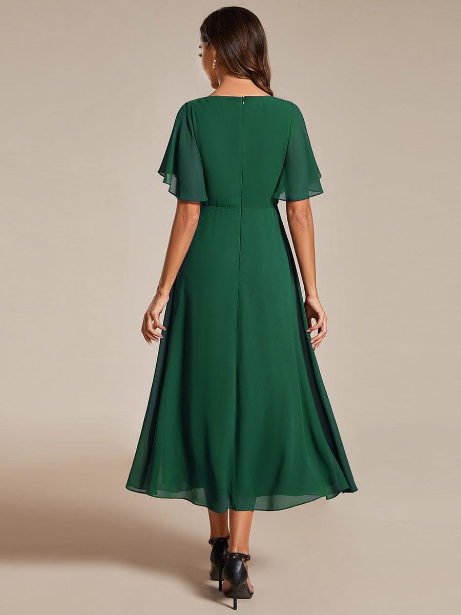 ever DAHLIA|V-Neck Chiffon Midi Evening Dress with Waist Applique (Final Sale)