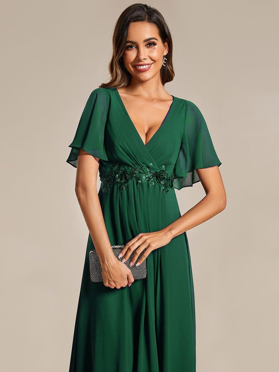 ever DAHLIA|V-Neck Chiffon Midi Evening Dress with Waist Applique (Final Sale)