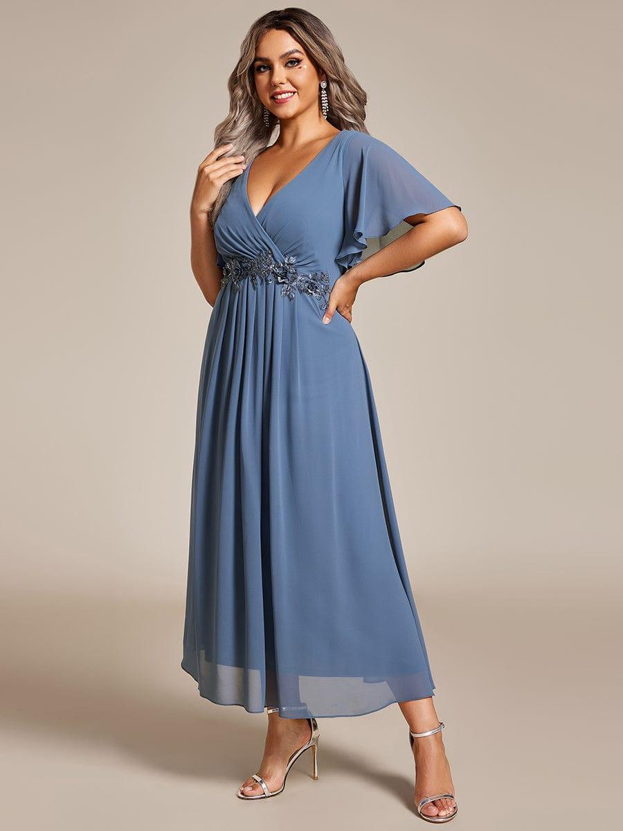 ever DAHLIA|V-Neck Chiffon Midi Evening Dress with Waist Applique (Final Sale)