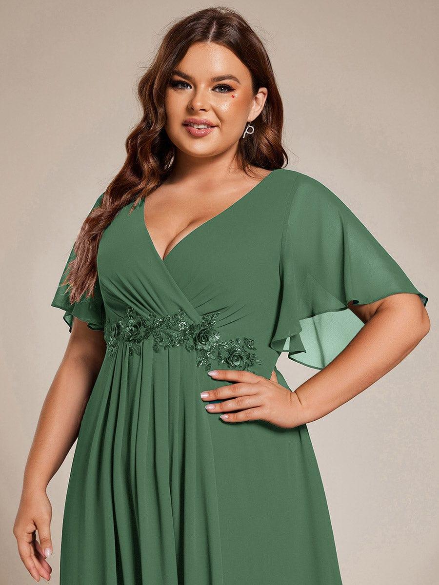 ever DAHLIA|V-Neck Chiffon Midi Evening Dress with Waist Applique (Final Sale)