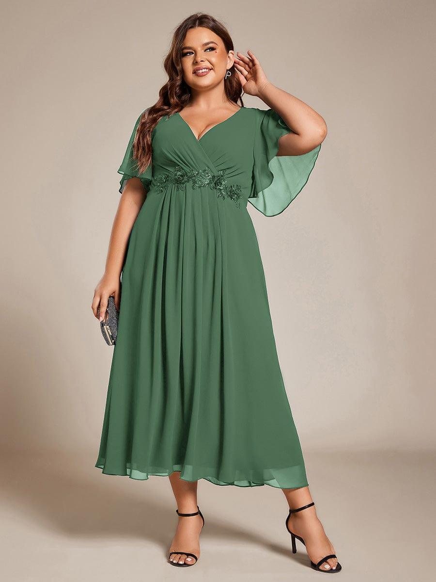 ever DAHLIA|V-Neck Chiffon Midi Evening Dress with Waist Applique (Final Sale)