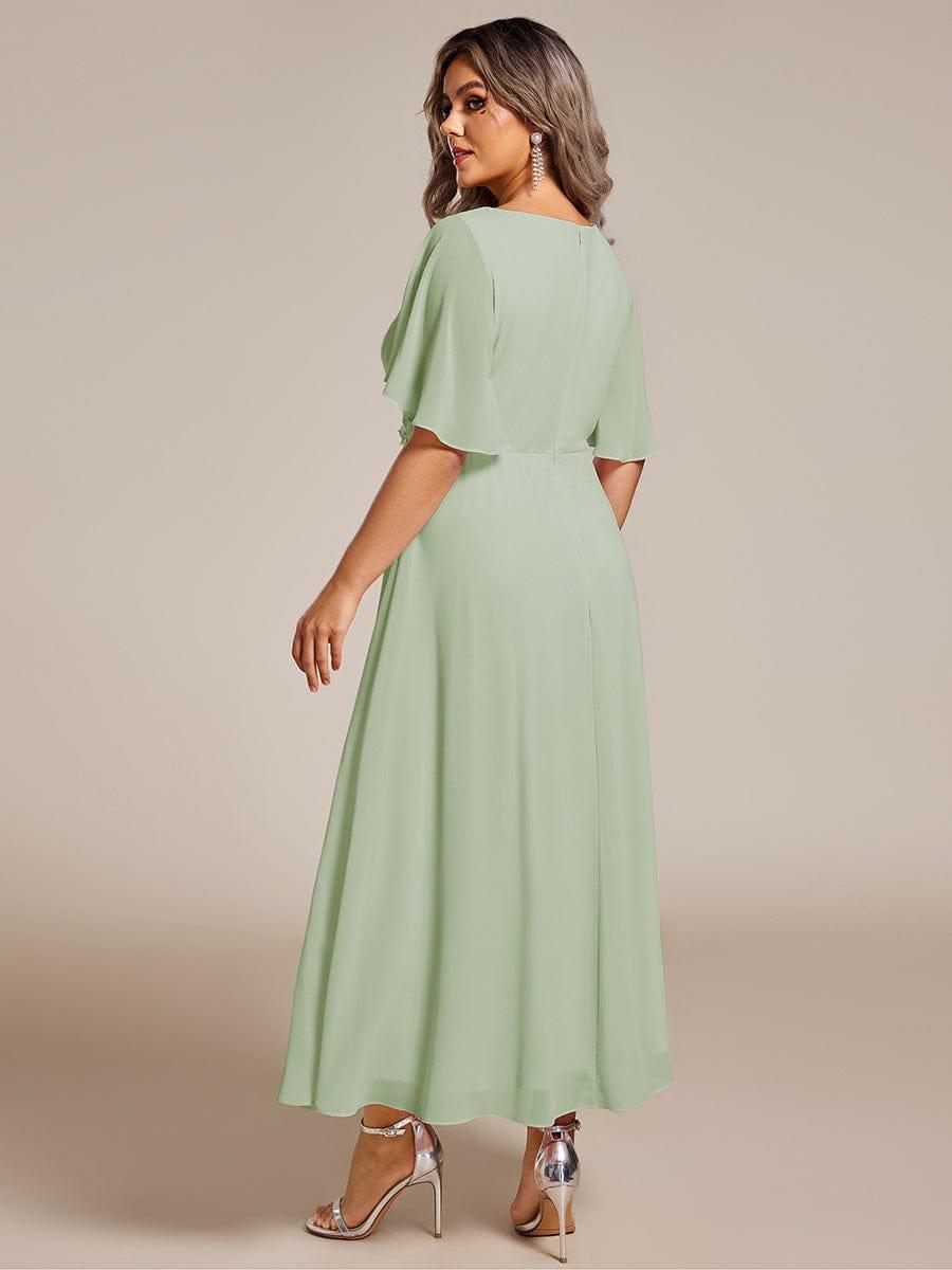 ever DAHLIA|V-Neck Chiffon Midi Evening Dress with Waist Applique (Final Sale)