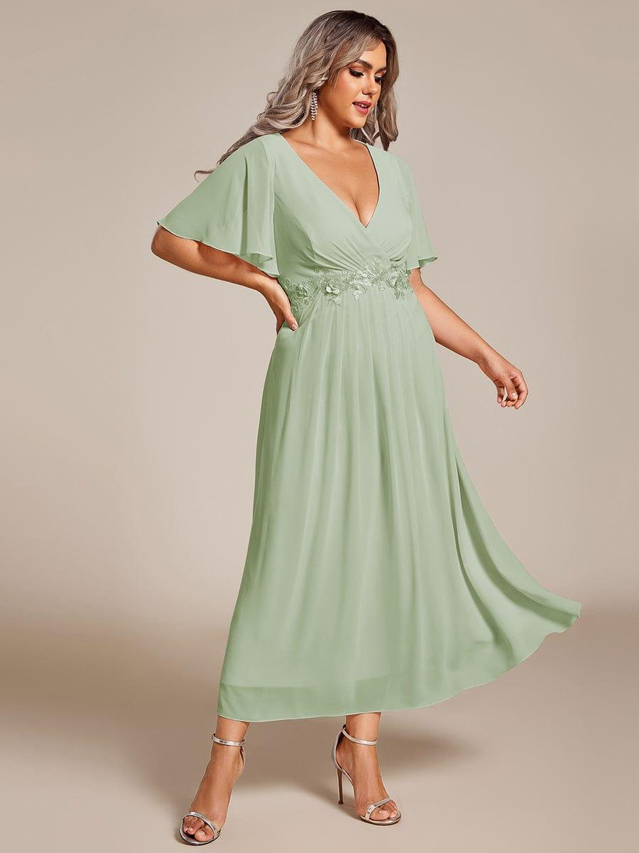 ever DAHLIA|V-Neck Chiffon Midi Evening Dress with Waist Applique (Final Sale)
