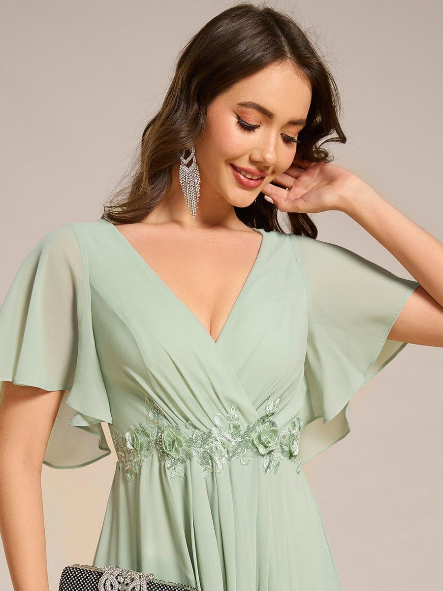 ever DAHLIA|V-Neck Chiffon Midi Evening Dress with Waist Applique (Final Sale)