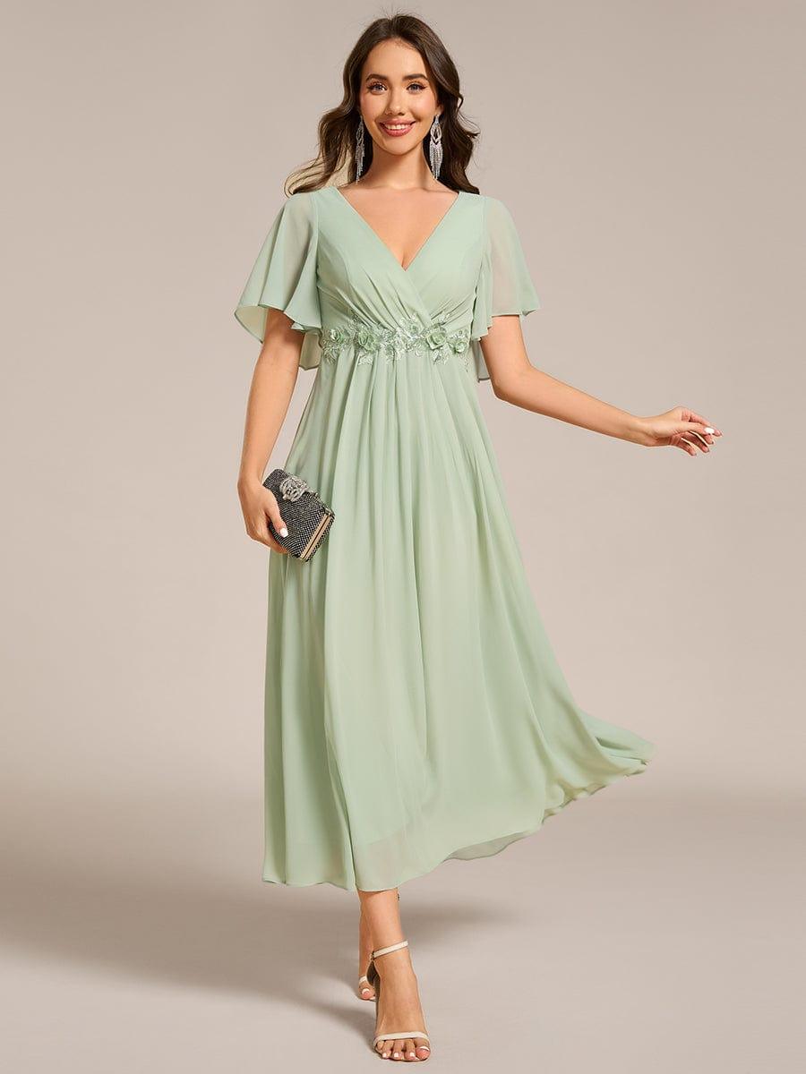 ever DAHLIA|V-Neck Chiffon Midi Evening Dress with Waist Applique (Final Sale)