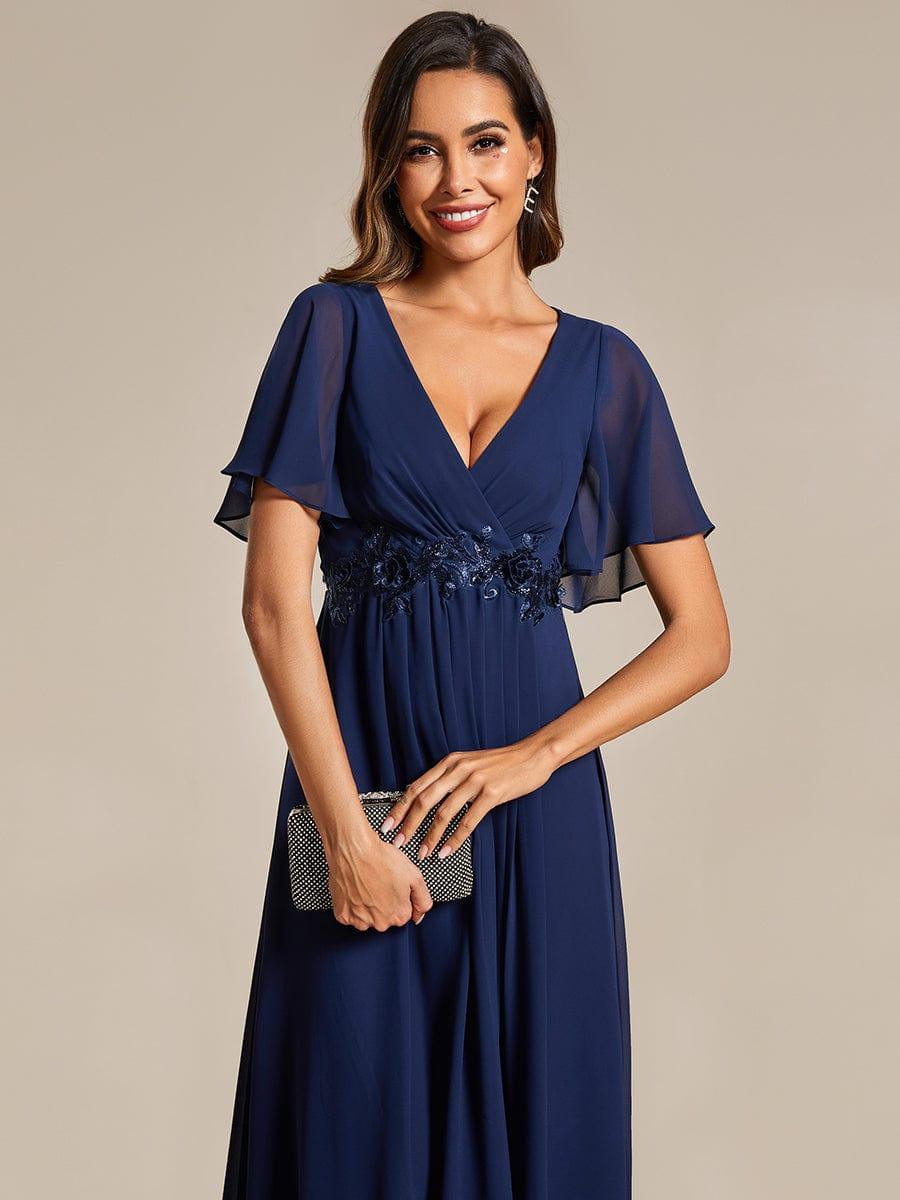 ever DAHLIA|V-Neck Chiffon Midi Evening Dress with Waist Applique (Final Sale)