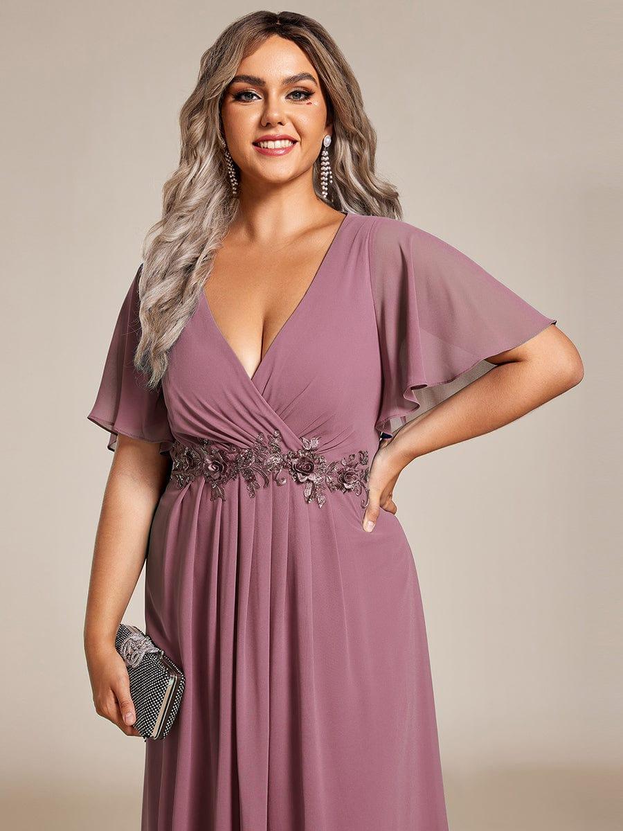 ever DAHLIA|V-Neck Chiffon Midi Evening Dress with Waist Applique (Final Sale)