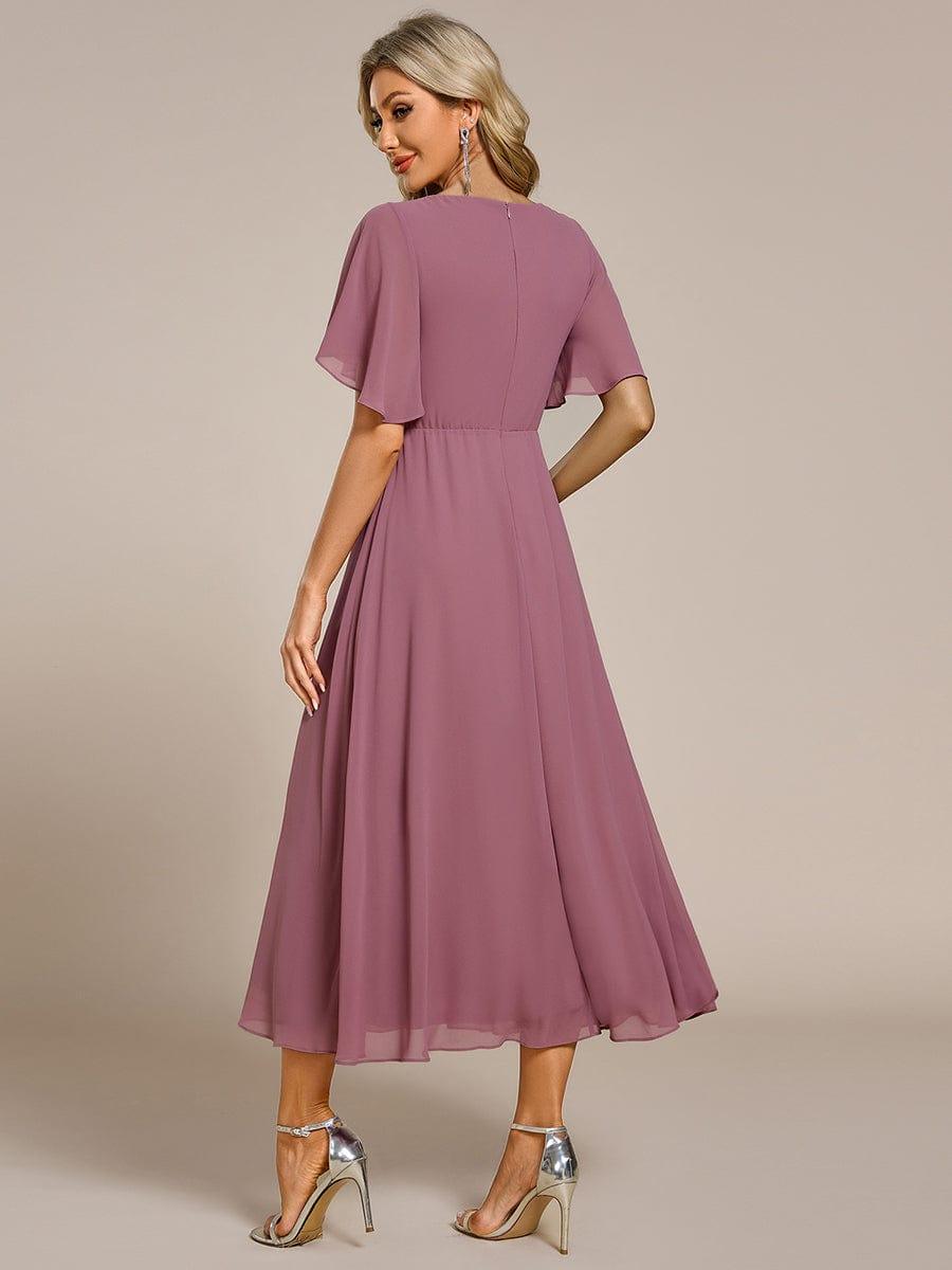 ever DAHLIA|V-Neck Chiffon Midi Evening Dress with Waist Applique (Final Sale)